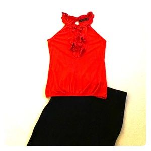 The Limited Red ruffle front tank cami
